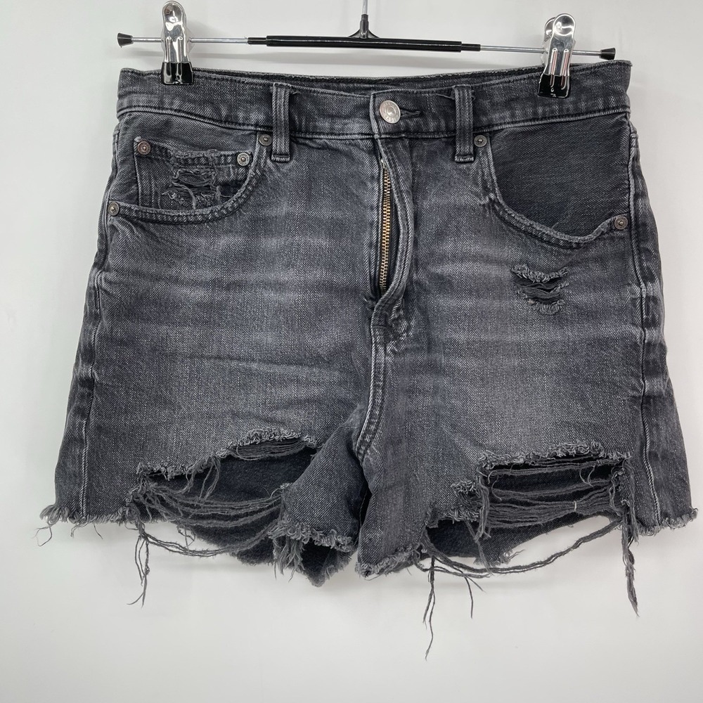 American Eagle 6 Denim Shorts Womens Black Distressed High Rise Stretch Cut Off